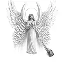 A guardian angel raising a Busch can as a tribute to your grandma, with her name incorporated in elegant script tattoo design idea