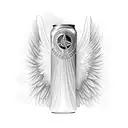 A guardian angel raising a Busch can as a tribute to your grandma, with her name incorporated in elegant script tattoo design idea