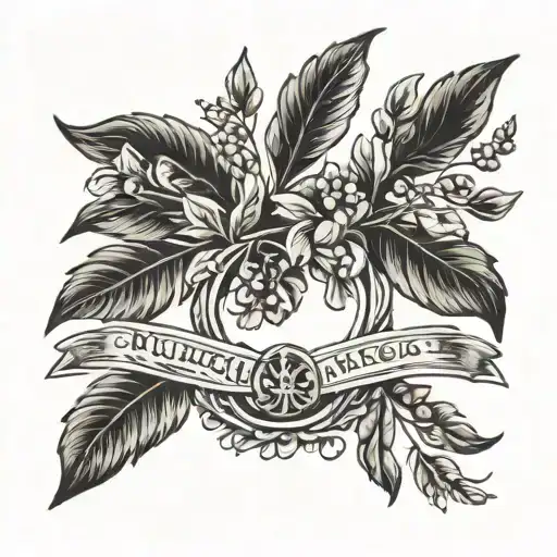 Laurel wreath around the neck with NÜRNBERG written underneath in a semicircle tattoo design idea