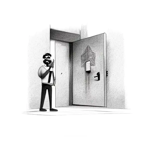 man holding the door in fear tattoo design idea