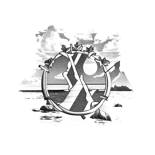 A collage of vacation destinations like Aruba, St. Lucia, and Riviera Maya with a subtle Guns N' Roses reference hidden in the background tattoo design idea