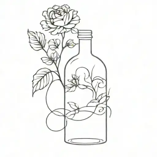  bottle of wine and flower interlaced tattoo design idea