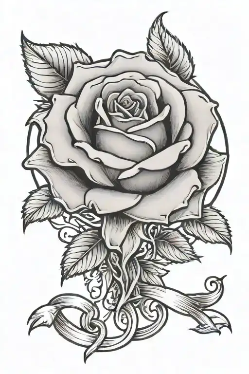 a rose with a breast cancer ribbon with a halo tattoo design idea