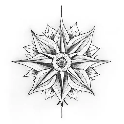 compass with maple leafs, a sunflower and a pacific dogwood flower too tattoo design idea