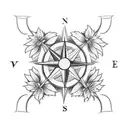 compass with maple leafs, a sunflower and a pacific dogwood flower too tattoo design idea