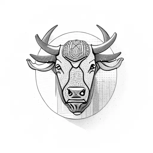 A sketch-style illustration of a bull with a weight scale balanced on its horns tattoo design idea