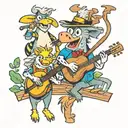 drunk barnyard animals playing musical instruments tattoo design idea