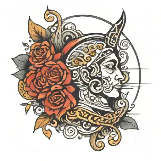 byzantine inspired flowing surrealism tattoo design idea