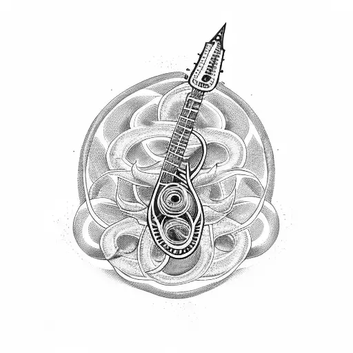 trident with gayatri mantra electric guitar and snake tattoo design idea