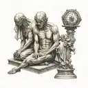statues portraying helplessness, emptiness, pain, medium size tattoo design idea