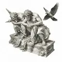 statues portraying helplessness, emptiness, pain, medium size tattoo design idea