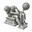 statues portraying helplessness, emptiness, pain, medium size tattoo design idea