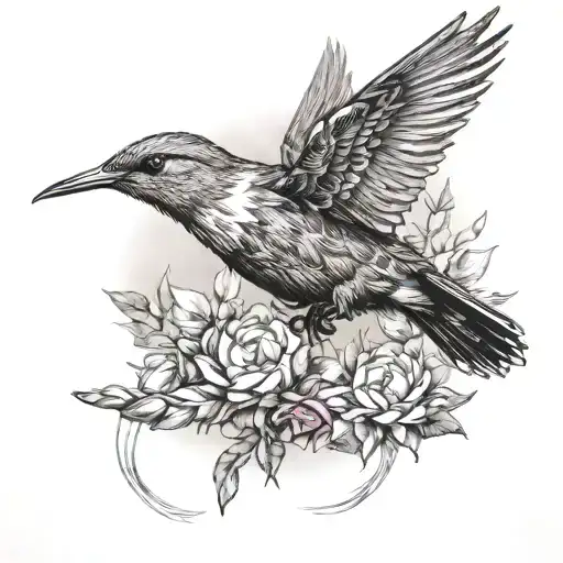 Hummingbird encapsulated by bald eagle soaring tattoo design idea