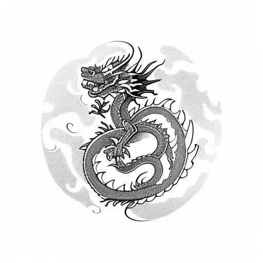 dragon with flowers and a pair of old scales  tattoo design idea