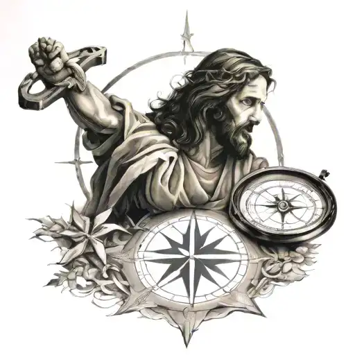 Jesus, compass, cross tattoo design idea