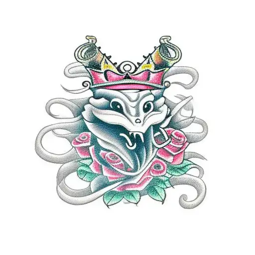 money roses king cobra and crown tattoo design idea