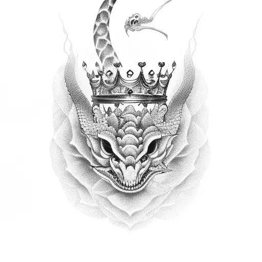 money and roses with king cobra and crown tattoo design idea