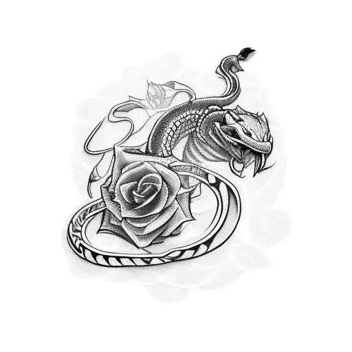 money and roses with king cobra and crown tattoo design idea