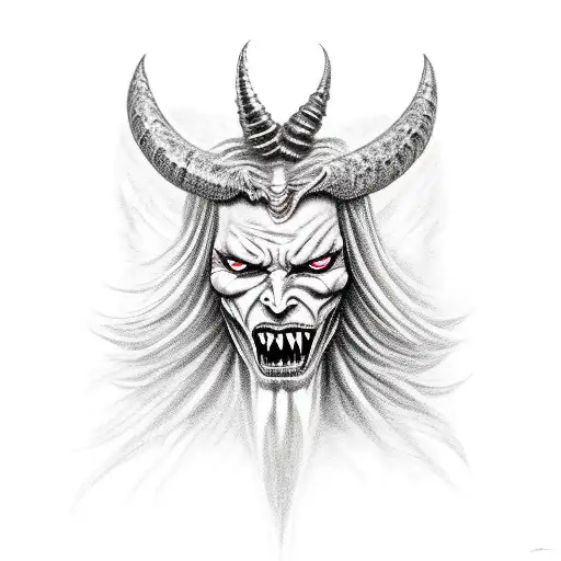 half angel half demon and the demon half has a horn and sharp long vampire fangs tattoo design idea