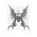 grim reaper sharp fangs scythe ripped cape wings tattoo design idea