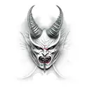 half angel half demon face and the demon half has a horn and sharp fangs tattoo design idea