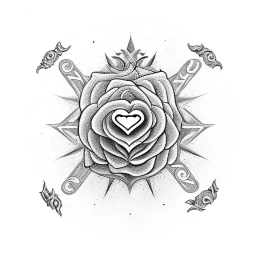  include the names Sravan and Devi, rose, heart, aries symbol  tattoo design idea