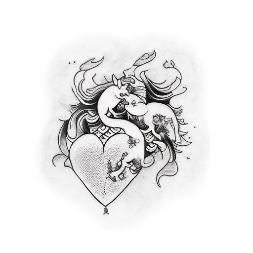 lovers tattoo, include the names Sravan and Devi, rose, heart, aries, horses tattoo design idea