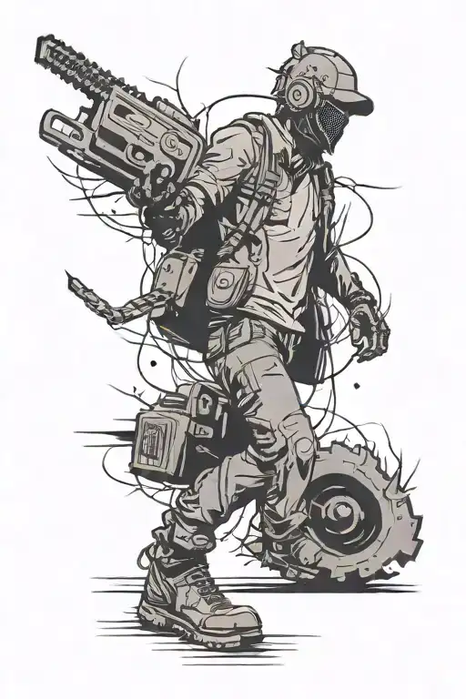 chainsaw man walking forward tattoo design idea