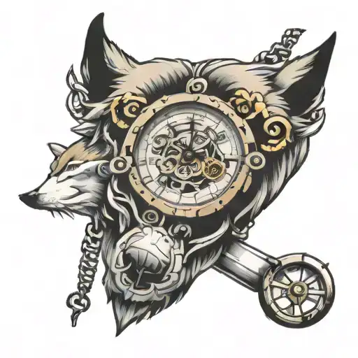 broken timepiece tied into husky tattoo design idea