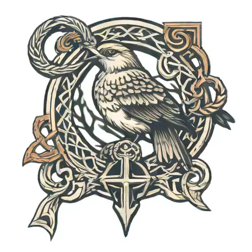 mocking bird & ankh symbol intertwined tattoo design idea