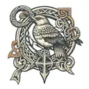 mocking bird & ankh symbol intertwined tattoo design idea