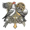 mocking bird & ankh symbol intertwined tattoo design idea