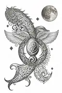 Spinal tattoo including the traditional eye of Horus at the top of the spine, then moon & Arabic saying tattoo design idea