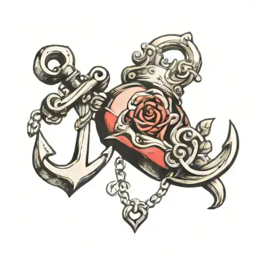 anchor heart shaped lock tattoo design idea