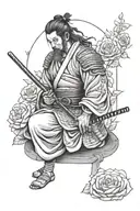 samurai meditating in rose garden tattoo design idea