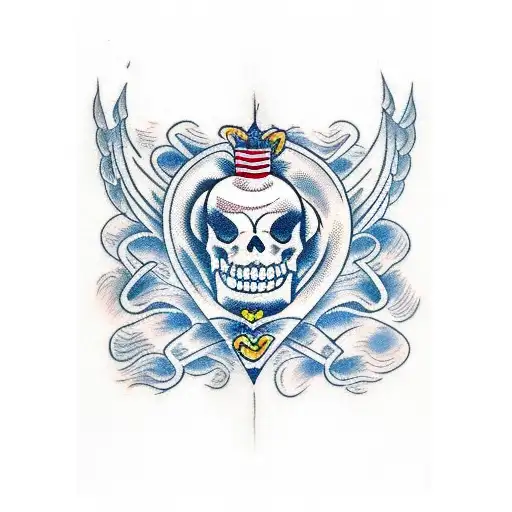 A traditional style tattoo of a smiling heart surrounded by EKG waves tattoo design idea