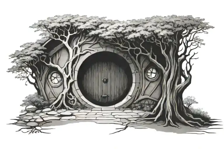 hobbit hole door, tree of gondor, light of elendeil tattoo design idea