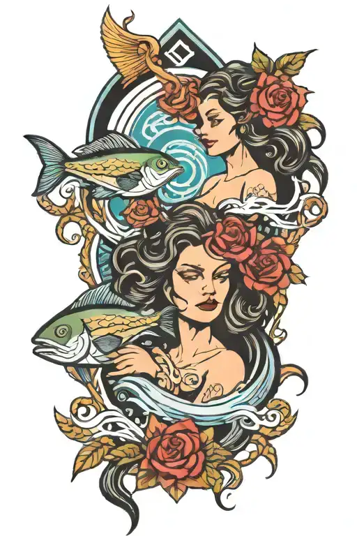 siren and trident intertwined tattoo design idea