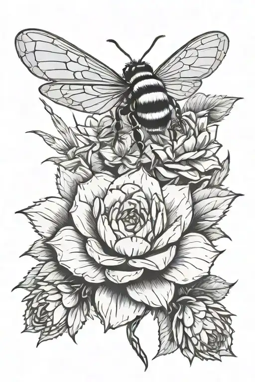 Succulent flower with sword stem and a bee flying tattoo design idea