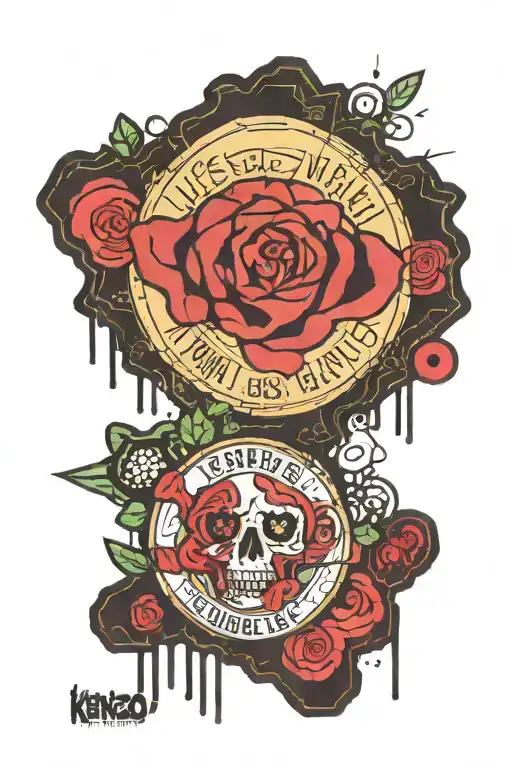 use this text “kenzo nights”&  “SOUR HEART 215” on  stop signs include zombies in the background walking around  tattoo design idea