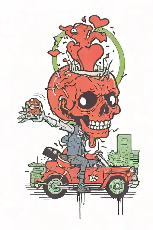 Add “kenzo nights”&  “SOUR HEART 215” on  stop signs include zombies in the background walking around include the under  tattoo design idea