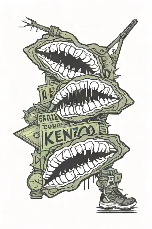 use this text “kenzo nights”&  “SOUR HEART 215” on  stop signs include zombies in the background walking around  tattoo design idea