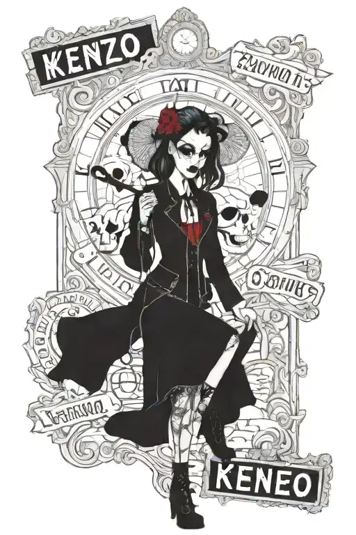 Add “kenzo nights”&  “SOUR HEART 215” on  stop signs include zombies in the background walking around include the under  tattoo design idea