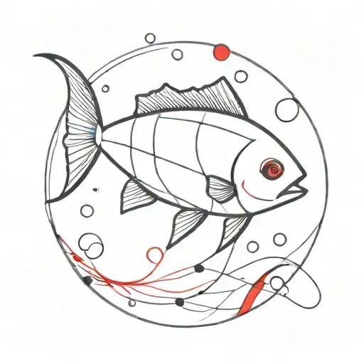 mustic vibe with fish, lines in red and black stye tattoo design idea