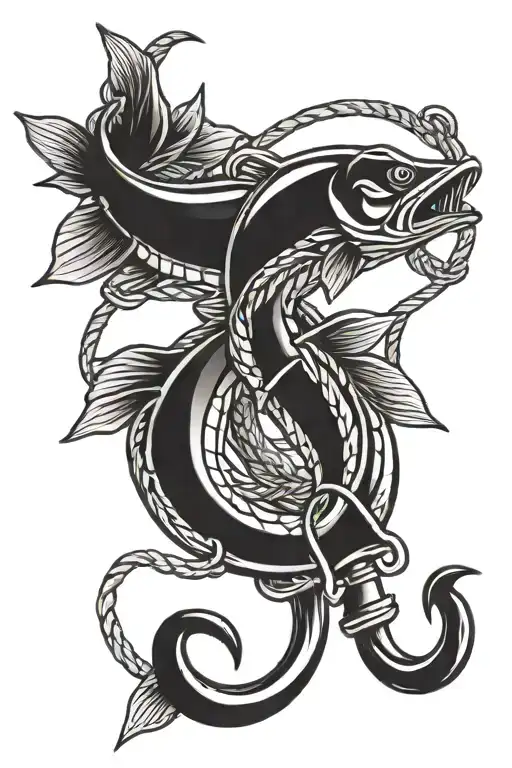 fishing hook intertwined tattoo design idea