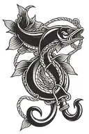 fishing hook intertwined tattoo design idea