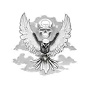raven with open wings lands on skeleton hand that holding american dolar tattoo design idea