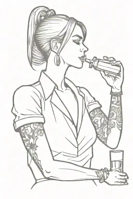 A sketch of a female  bartender shaking a cocktail shaker with flair tattoo design idea