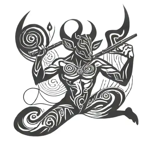 Abstract minimal dancer satyr with flute  tattoo design idea