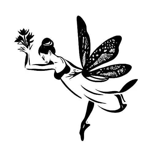 A fairy ballerina with an accent of something that symbolizes natureand butterfly  tattoo design idea